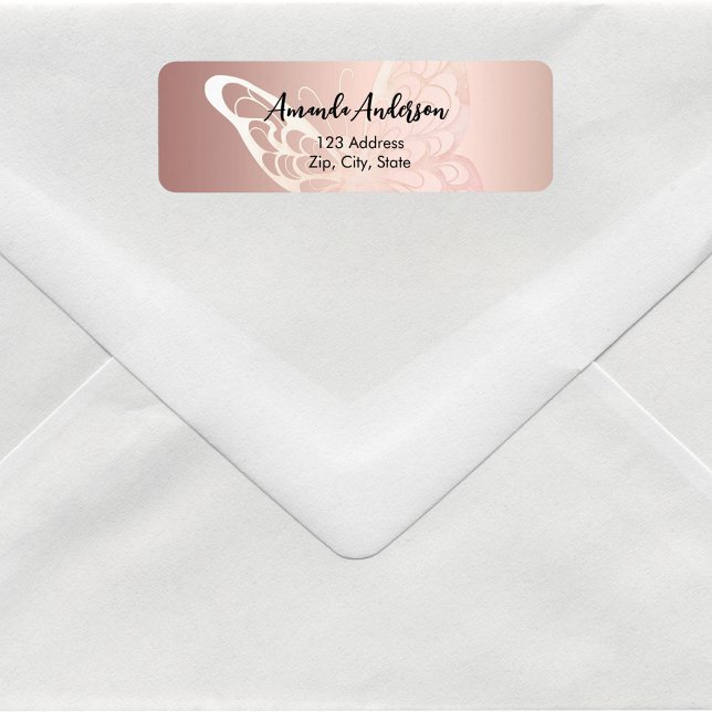Étiquette d'adresse de retour rose papillon en or (Créateur téléchargé)