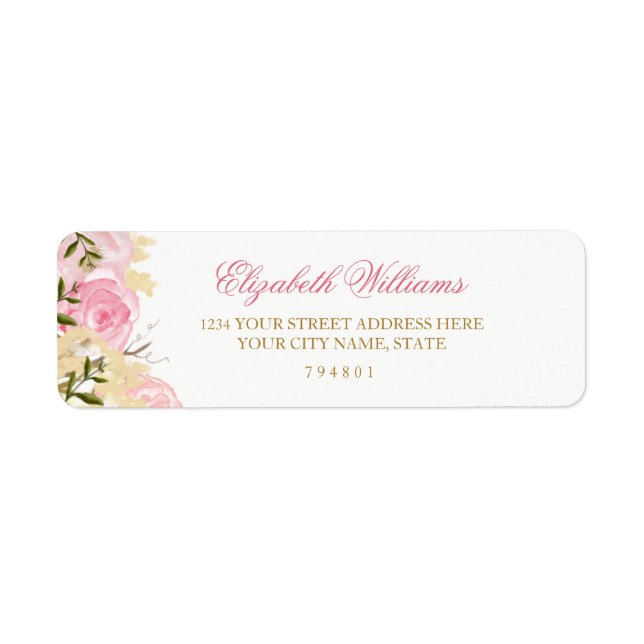 Étiquette d'adresse de retour Rose rose élégante (Devant)