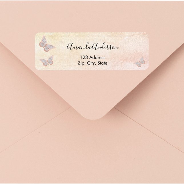 Étiquette d'adresse de retour rose rouge papillon (Créateur téléchargé)
