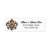 Étiquette d'adresse de retour Rosemaling norvégien