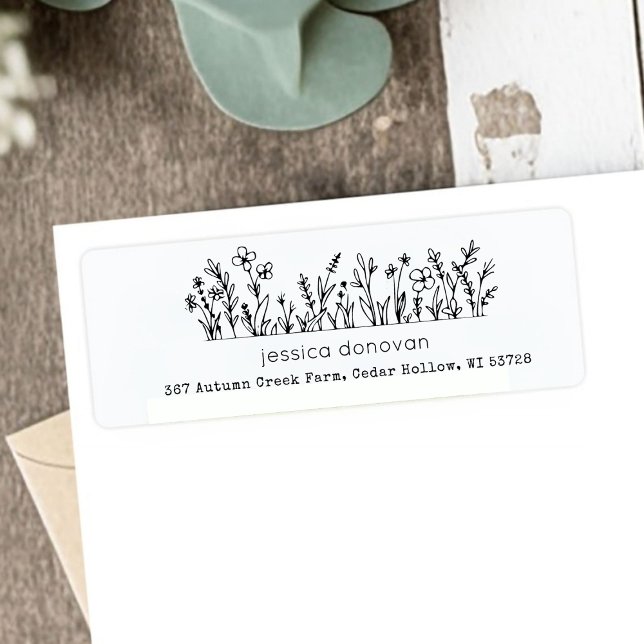 Étiquette d'adresse de retour rustique Minimaliste (Minimalist Wildflowers Rustic Return Address Label)