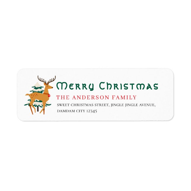 Étiquette d'adresse de retour Sapin de Noël & Renn (Devant)