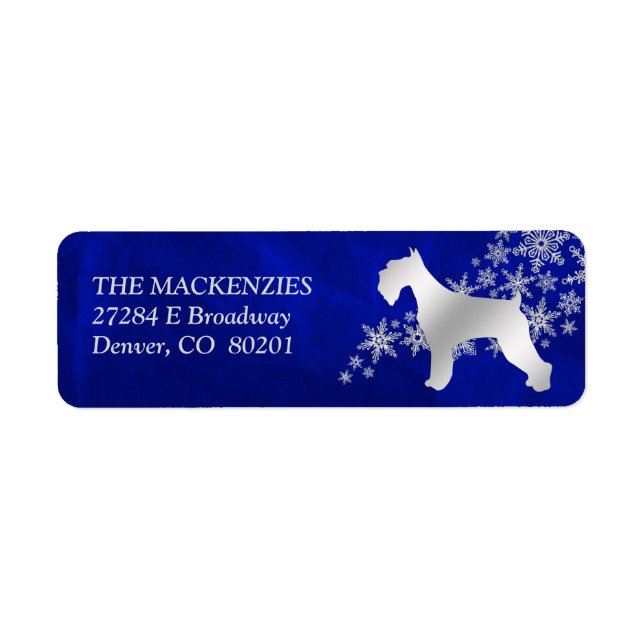 Étiquette d'adresse de retour Schnauzer Hiver Bleu (Devant)