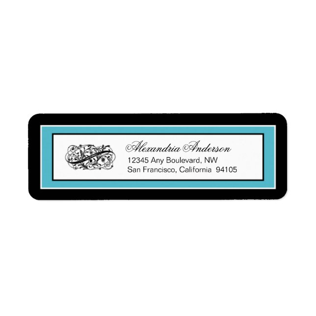 Étiquette d'adresse de retour simple (noir/aqua) (Devant)