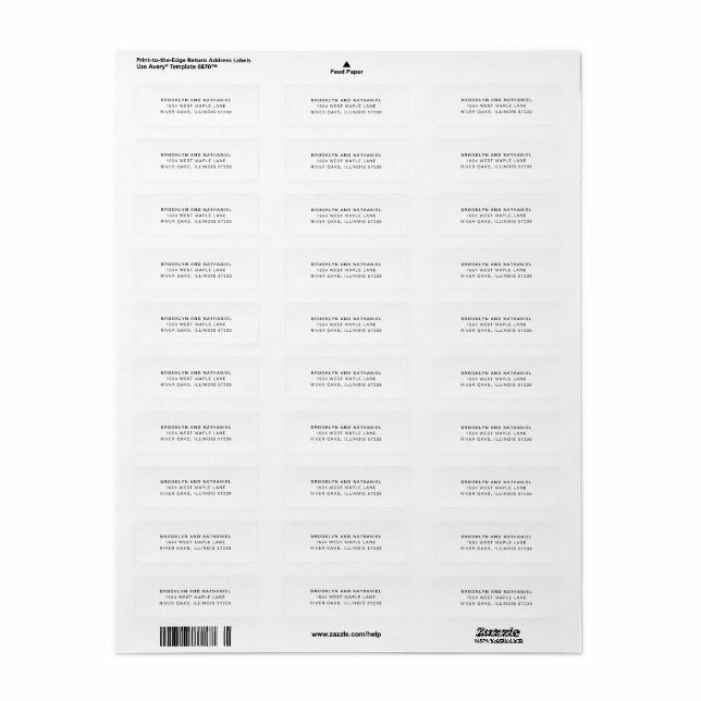 Étiquette d'adresse de retour simple noir et blanc (Feuille entière)