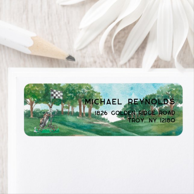 Étiquette d'adresse de retour sur le thème du golf (En situation)
