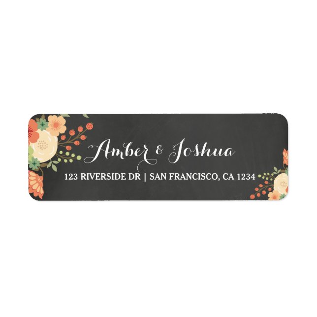 Étiquette d'adresse de retour tableau noir et flor (Devant)