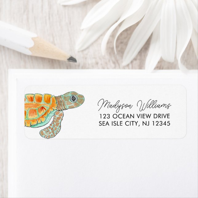 Étiquette d'adresse de retour Tortue de mer bébé a (En situation)