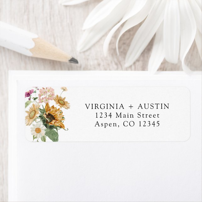 Étiquette d'adresse de retour Tournesol (Elegant Sunflower Wildflower Return Address Label by Painted Paperie
)