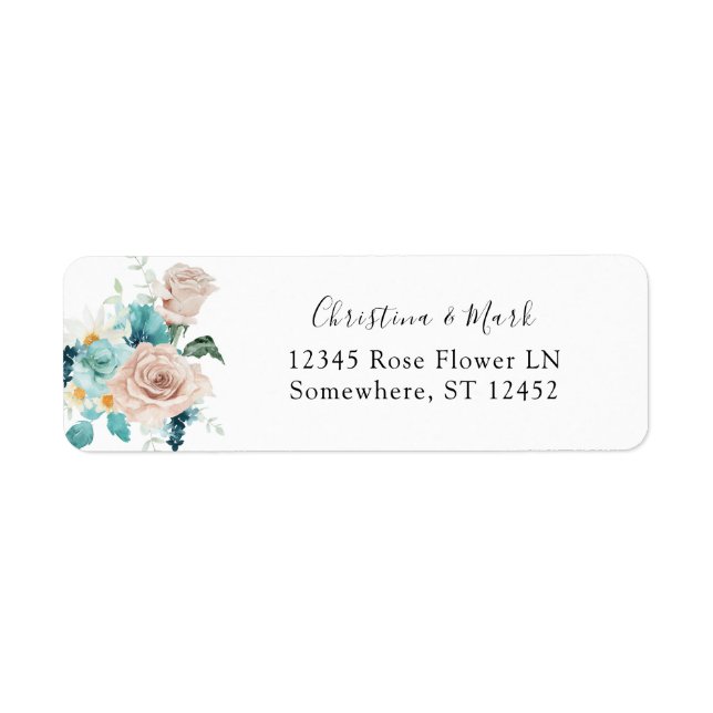 Étiquette d'adresse de retour Turquoise & Rose Blu (Devant)