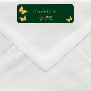 Étiquette d'adresse de retour vert émeraude papill