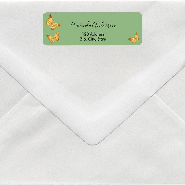 Étiquette d'adresse de retour vert sauge papillon  (Créateur téléchargé)