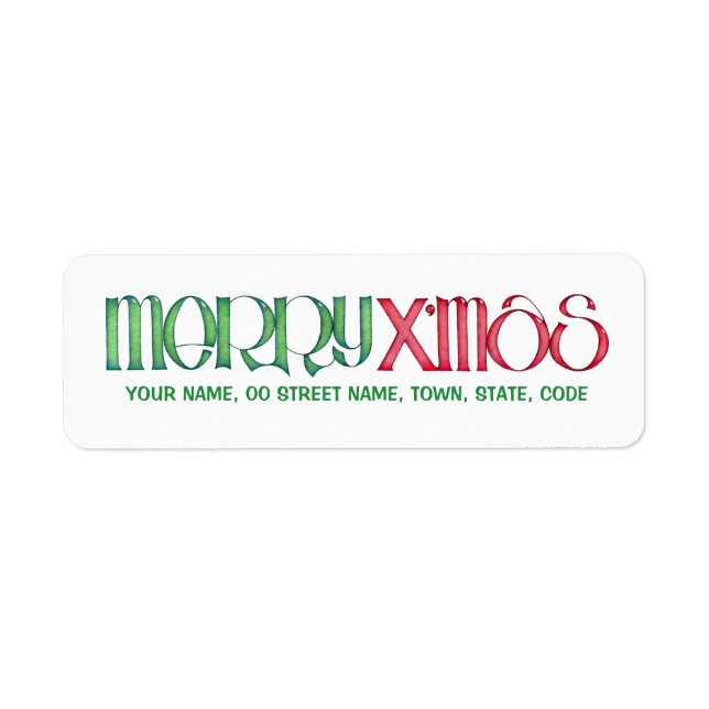 Étiquette d'adresse de retour verte Joyeux Xmas (Devant)