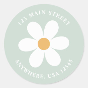 Étiquette d'adresse de retour verte marguerite rét