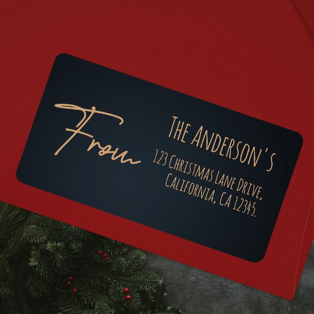 Étiquette d'adresse élégante et festive bleu foncé (Créateur téléchargé)