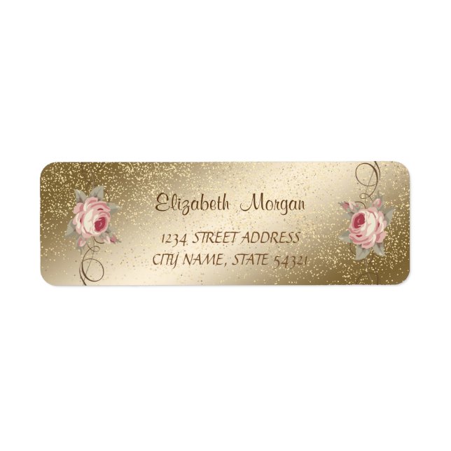 Étiquette d'adresse élégante romantique, roses, co (Devant)