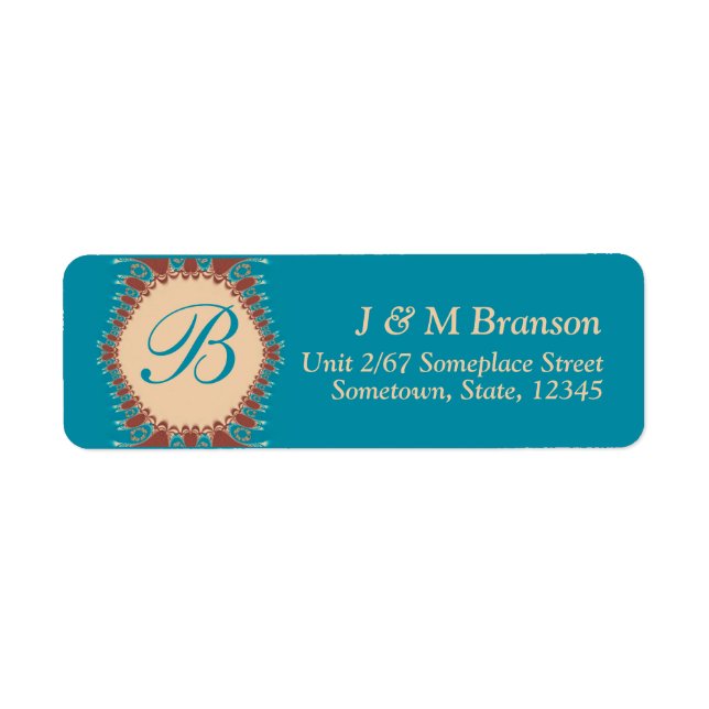 Étiquette d'adresse en dentelle sarcelle Monogram  (Devant)