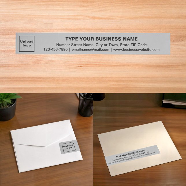 Étiquette d'adresse enveloppante grise de la marqu (Gray wrap around address label with your business brand)