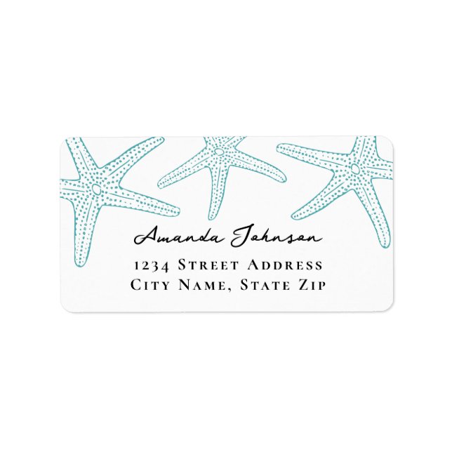 Étiquette d'adresse Étoile de mer Turquoise (Devant)