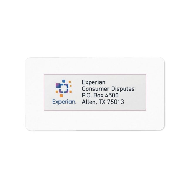 Étiquette d'adresse Experian (Devant)