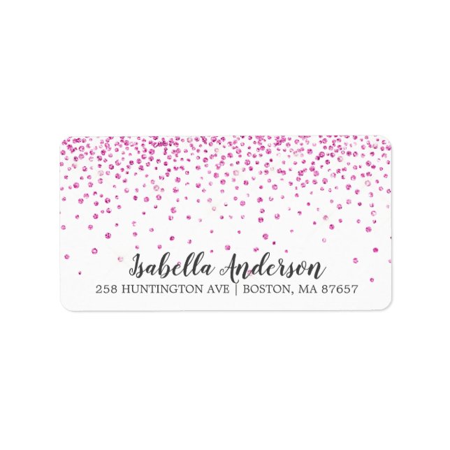 Étiquette d'adresse Fête de Bébé Paillettes Roses (Devant)