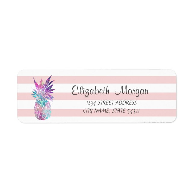 Étiquette d'adresse Fille à la mode Ananas,Rayes (Devant)