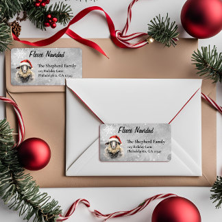 Étiquette d'adresse Fleece Navidad Santa Mouton No