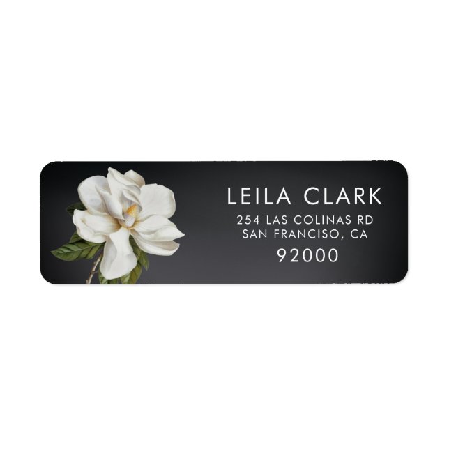 Étiquette d'adresse Fleur de Magnolia Gris foncé (Devant)