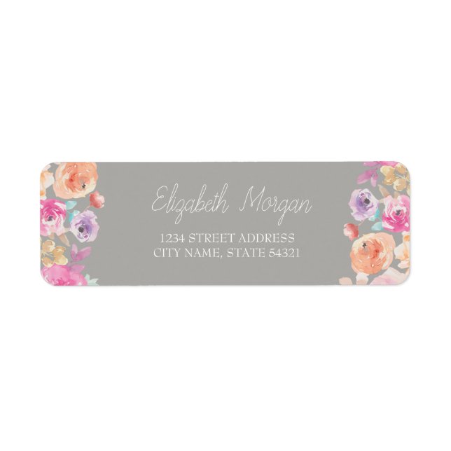Étiquette d'adresse Fleurs aquarelles romantiques  (Devant)