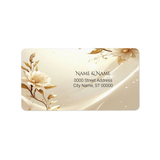 Étiquette d'adresse Fleurs Blanches et Dorées (Devant)