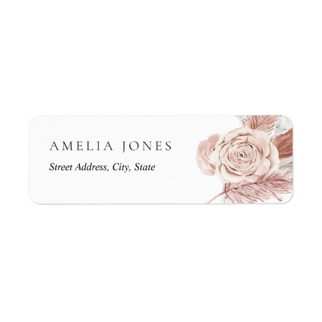 Étiquette d'adresse Fleurs Boho Rose Blush Blanc (Devant)