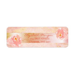 Étiquette d'adresse Fleurs de rose Marbré Rayé