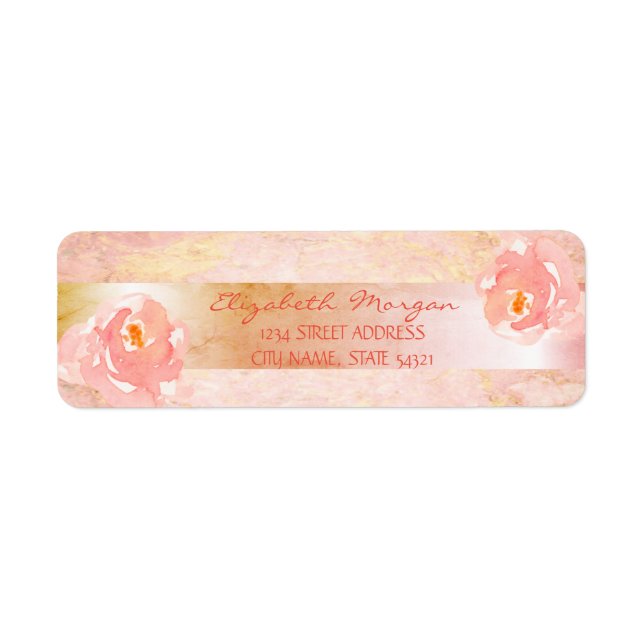 Étiquette d'adresse Fleurs de rose Marbré Rayé (Devant)