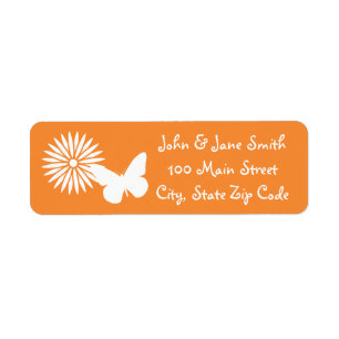 Étiquette d'adresse Fleurs et Papillons Orange