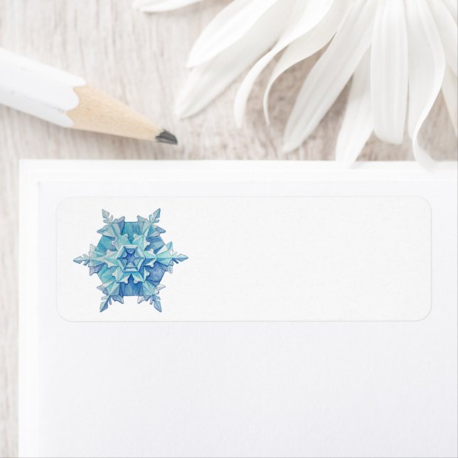 Étiquette d'adresse flocon de neige aquarelle (En situation)
