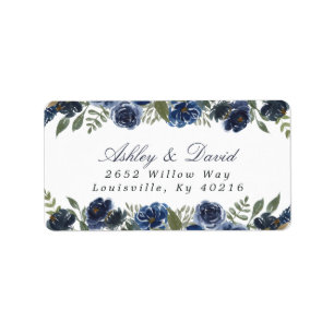 Étiquette d'adresse florale aquarelle Fleurs Bleu 