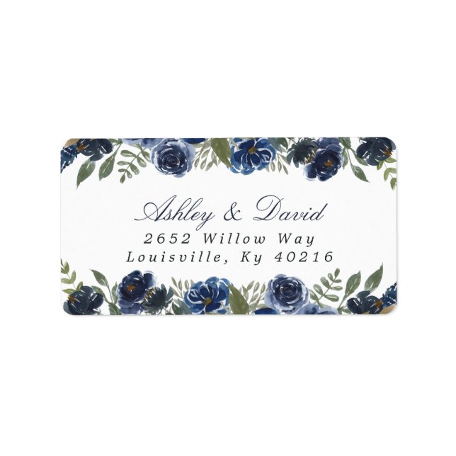Étiquette d'adresse florale aquarelle Fleurs Bleu  (Devant)