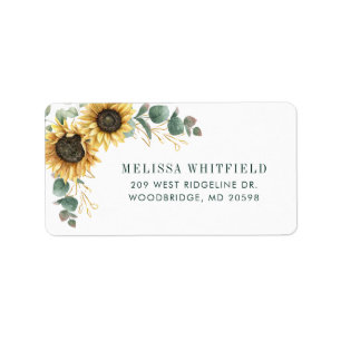 Étiquette d'adresse florale aquarelle tournesol Eu