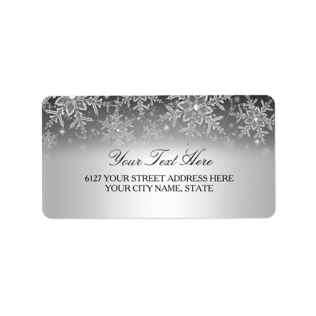 Étiquette d'adresse Hiver Crystal Snowflake Argent (Devant)