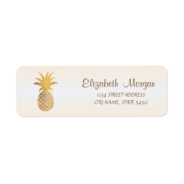 Étiquette d'adresse joli ananas doré féminin (Devant)