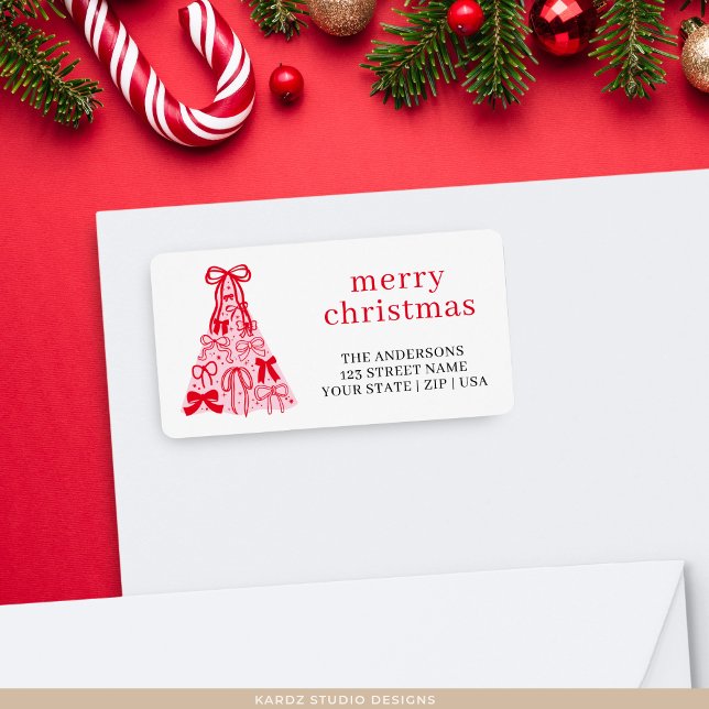 Étiquette d'adresse Joyeux Noël Arc-en-ciel Rose R (Créateur téléchargé)