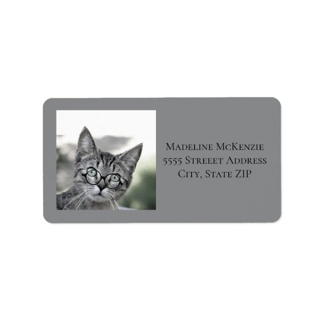 Étiquette d'adresse Lunettes de Chat Mignon Gris (Devant)