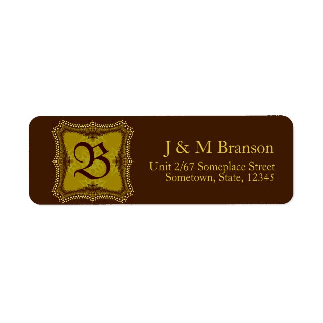 Étiquette d'adresse Marron + Or Monogramme (Devant)