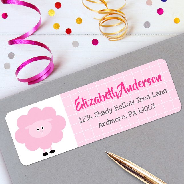 Étiquette d'adresse moderne Kawaii bébé rose pour  (Créateur téléchargé)