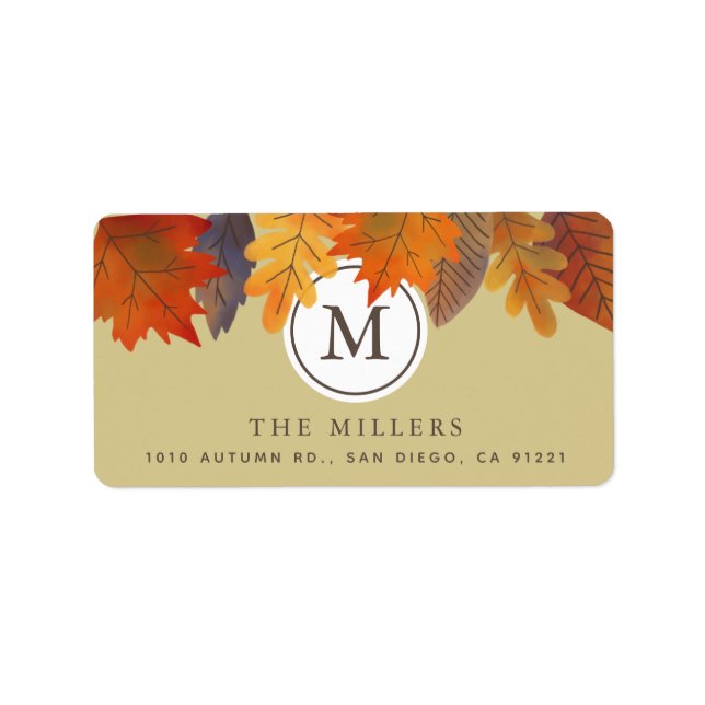 Étiquette d'adresse Monogramme Automne Feuilles Ka (Devant)