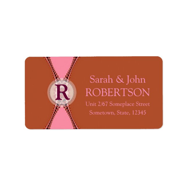 Étiquette d'adresse Monogramme Rose Simple Terre (Devant)