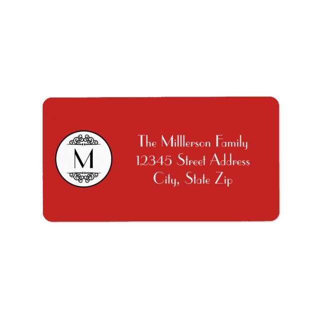 Étiquette d'adresse Monogramme Rouge Vintage (Devant)