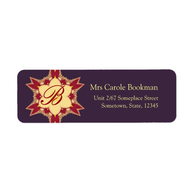 Étiquette d'adresse Monogramme Royal Or Rouge Viol (Devant)