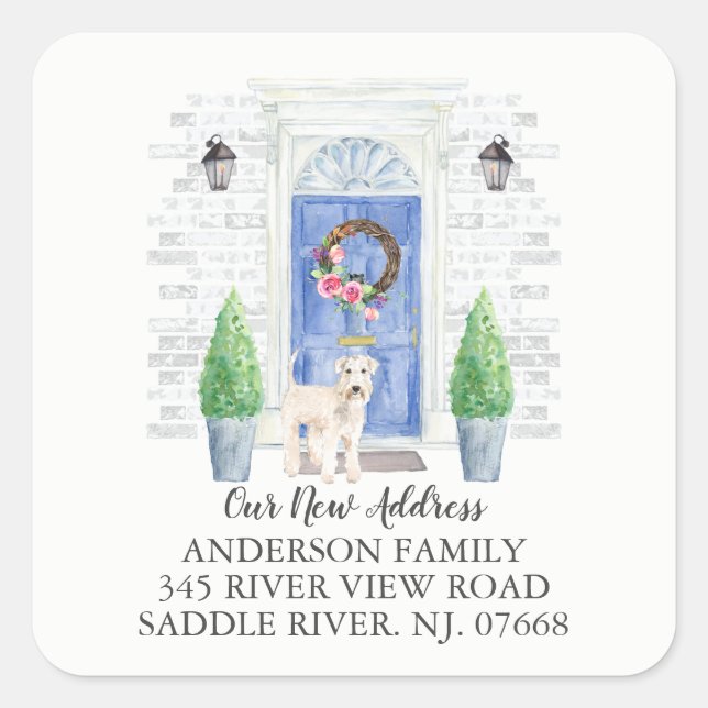 Étiquette d'adresse neuf Porte bleu Terrier (Devant)