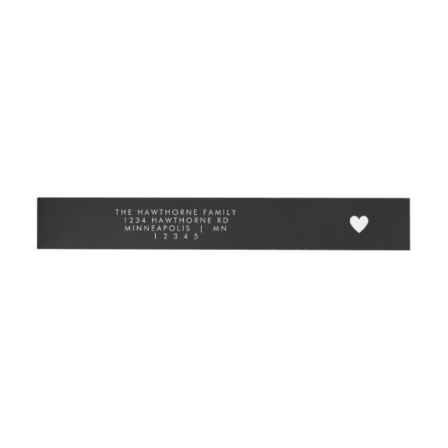 Étiquette d'adresse noir minimaliste Cœur Moderne  (Individuel)